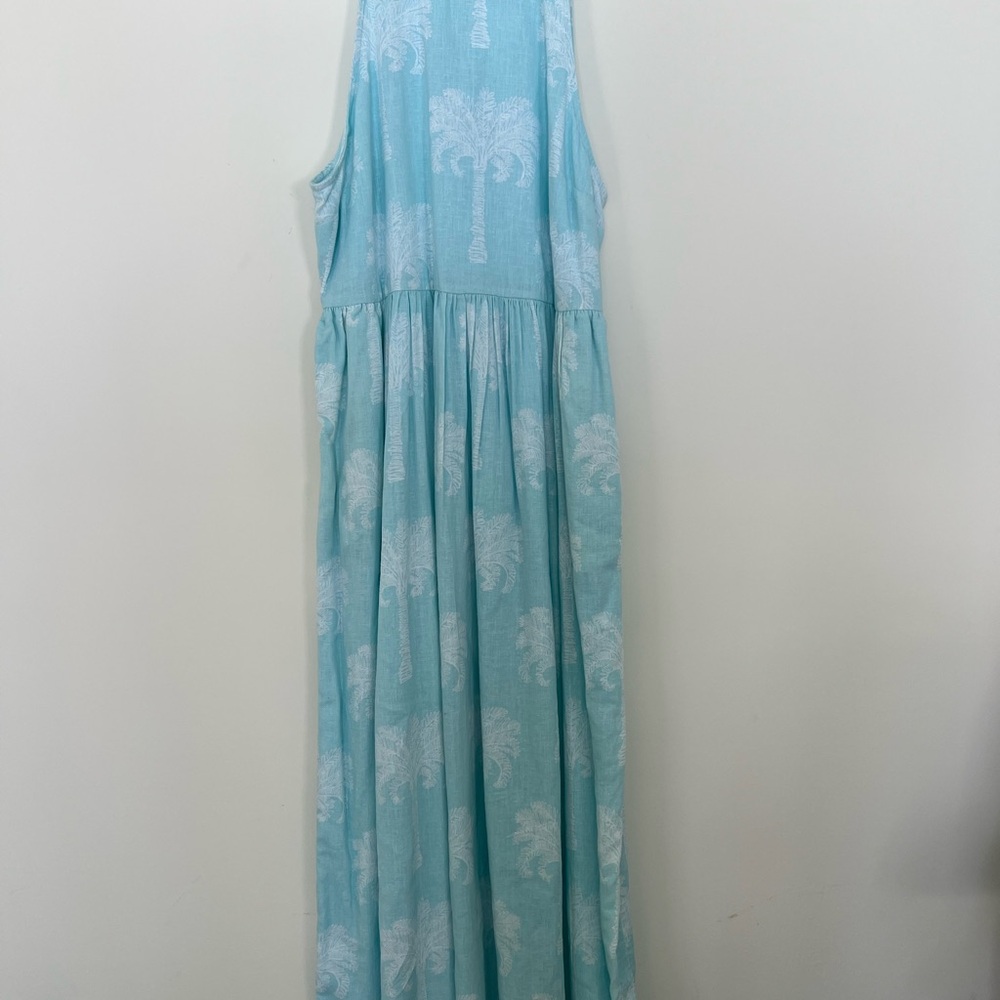 NWT Crown & Ivy Linen Blend Midi Dress Aqua Palm  Sz 6 With Pockets